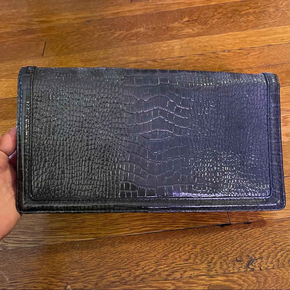 Banana Republic Grey patent croc embossed leather clutch